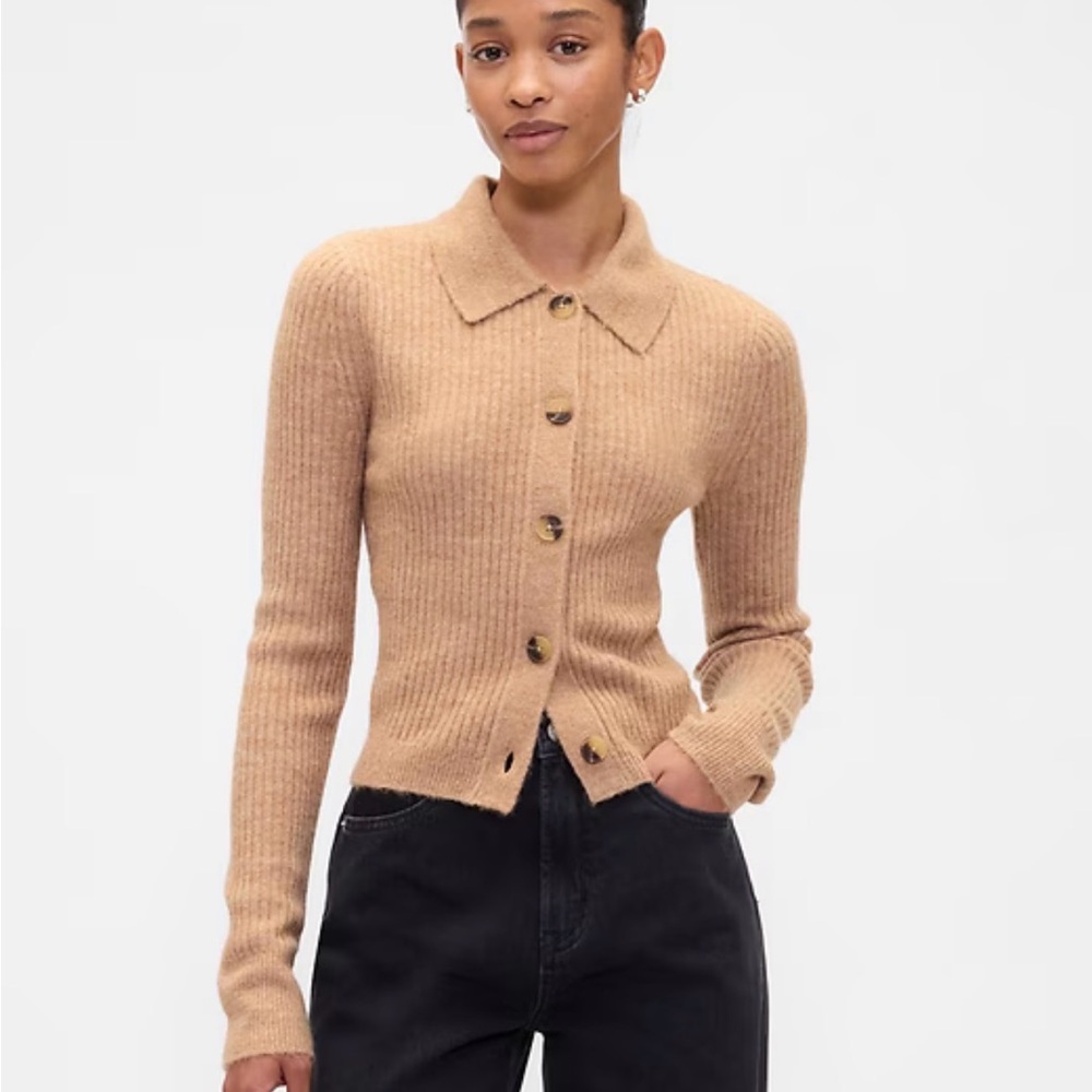 GAP Factory Camel Fitted Cropped Collared Cardigan XS